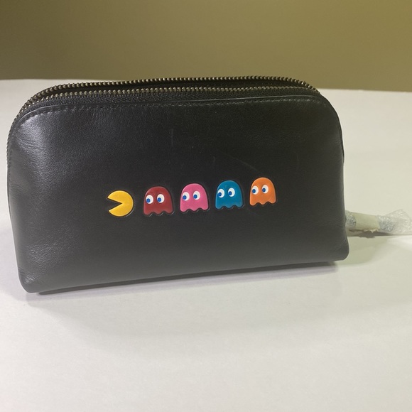 Coach Collectible PacMan Black Calf Leather Zippered Cosmetic Bag - Picture 3 of 14